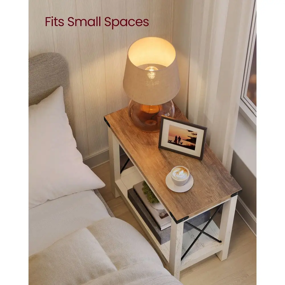 2Tier End Table, Side Table With Bottom Shelf, Nightstand For Small Spaces, For Living Room, Bedroom, Farmhouse Style