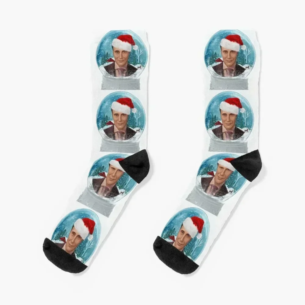 Christmas Hannibal in Winter Snow Globe with Santa Hat Socks gifts Argentina Men's Socks Women's