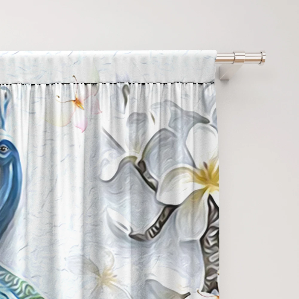 2PC Home Decoration Curtains, Blue And Yellow Peacock With Rod Pocket Curtains, Kitchen, Coffee Shop, Living Room, Balcony