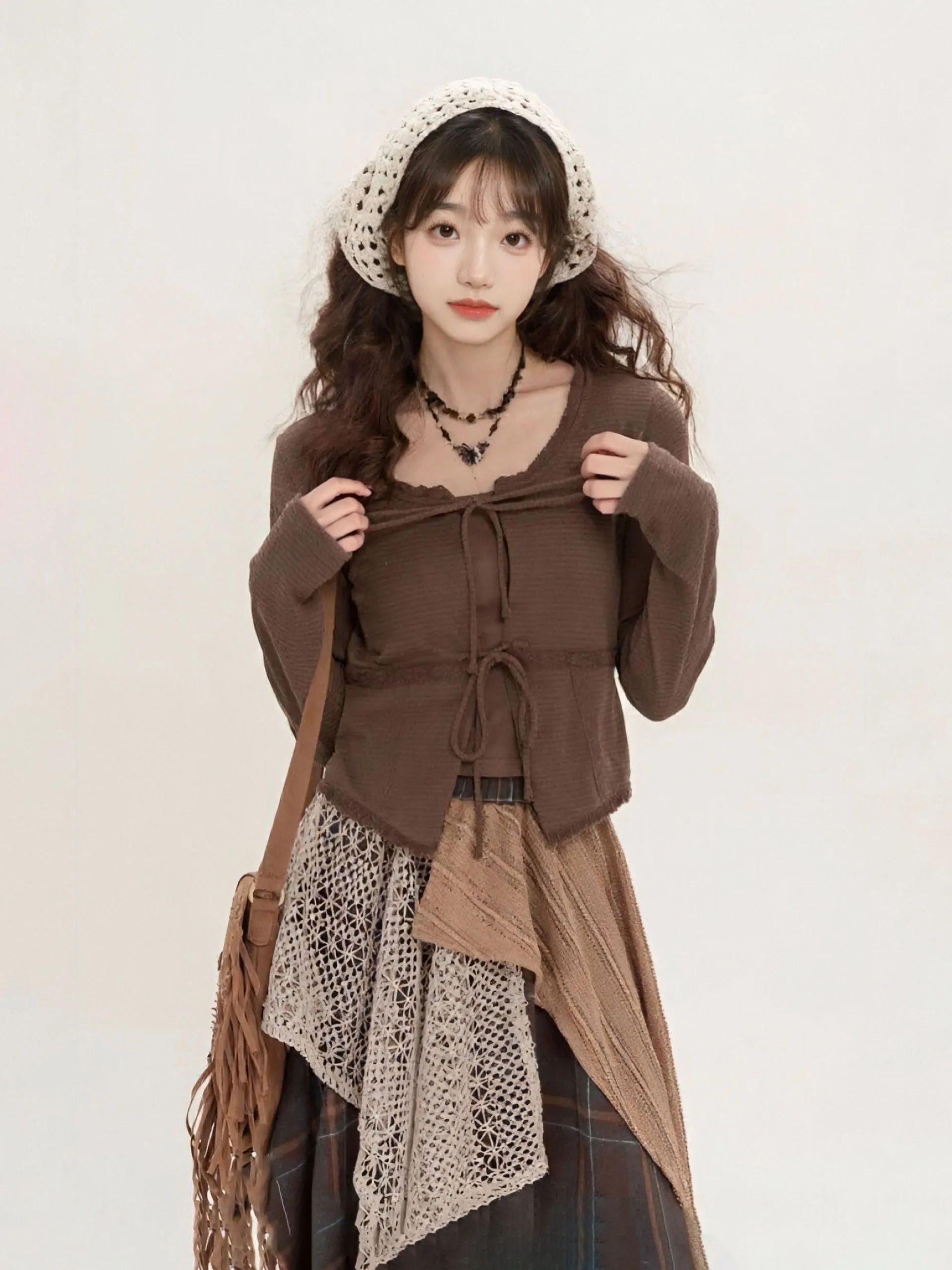 

Post-Apocalyptic Style Women's Fashion Set Long Sleeve T-Shirt And Halter Neck Dress for Travel Polyester Fiber Warmth