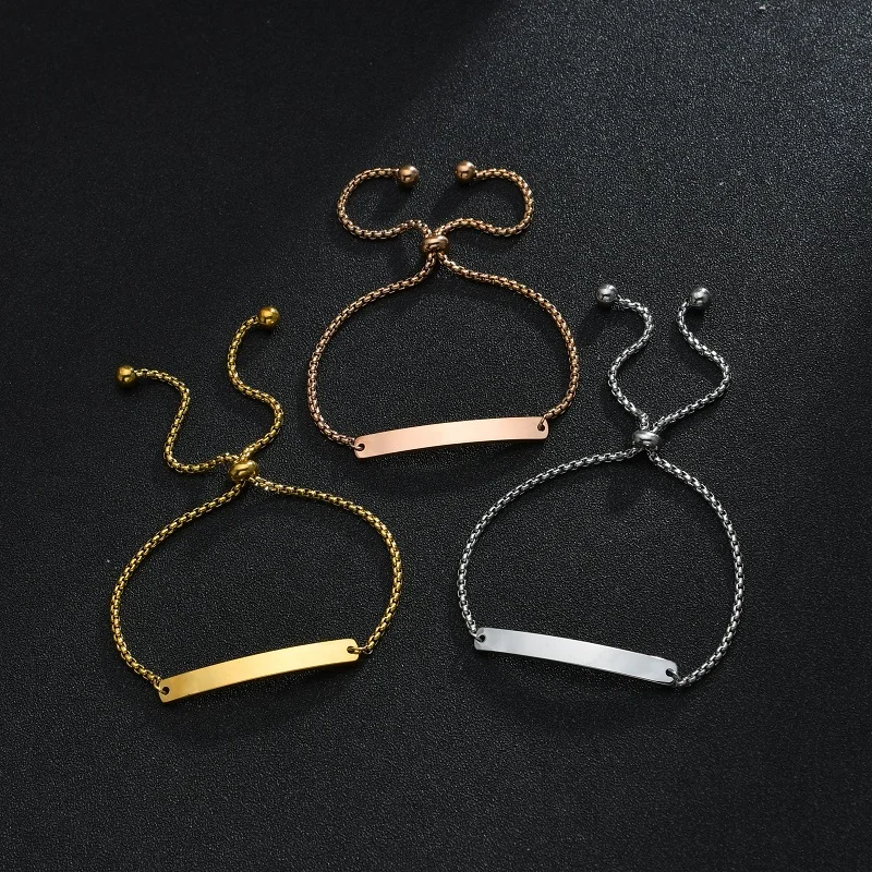 Afirstee Stainless Steel Hip Pop Hand Chain Blank Bar Punk Man Women Bracelets Family Jewelry Christmas Gifts