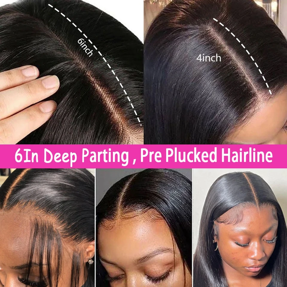 Alipretty Bone Straight 2x6 Closure Lace Wig Human Hair 180% Density Kim K 2x6 HD Lace Closure Wig Pre Plucked Deep Parting