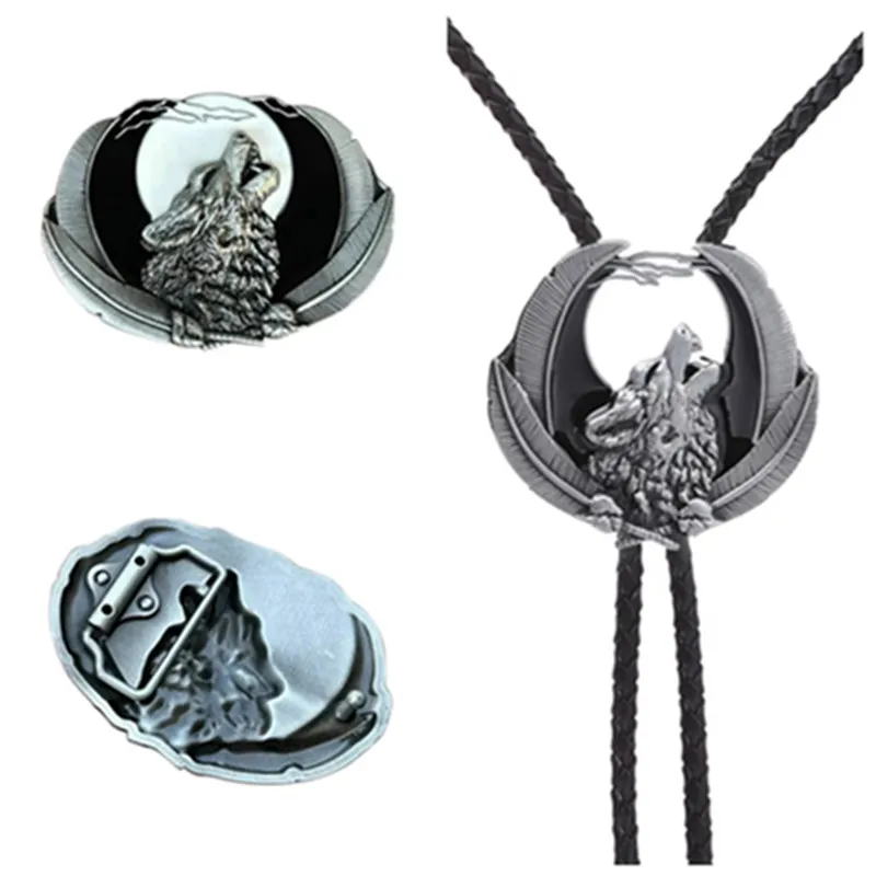 Animal Eagle & Wolf Pattern Bolo Ties Set with Leather Belt Buckles Fashionable Accessory for Men And Women