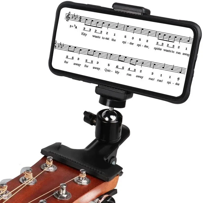 1pc Guitar Phone Stand 360 ° Rotation Band Music Sheet Music Clip Triangle Support Beginner Musical Instruments Gimbal Play Head