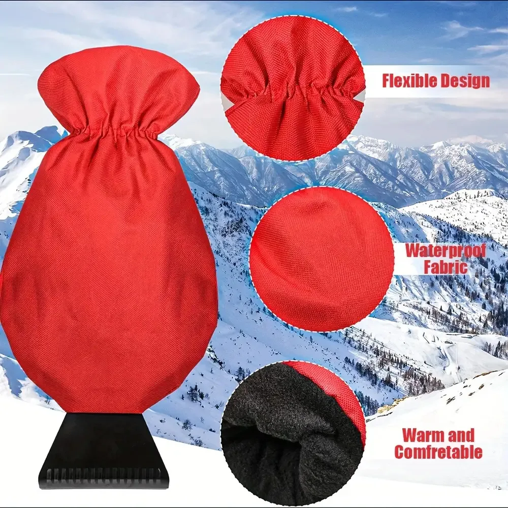 All-in-One Car Ice Scraper & Snow Brush with Thermal Gloves - Heavy-Duty Winter Snow Removal Kit, Windshield Squeegee