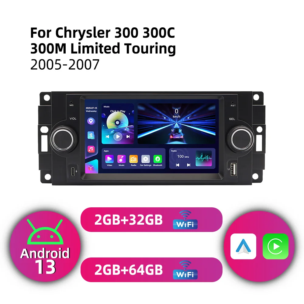 1Din Android Radio Car Multimedia for Chrysler 300 300C 300M Limited Touring 2005-2007 6.2