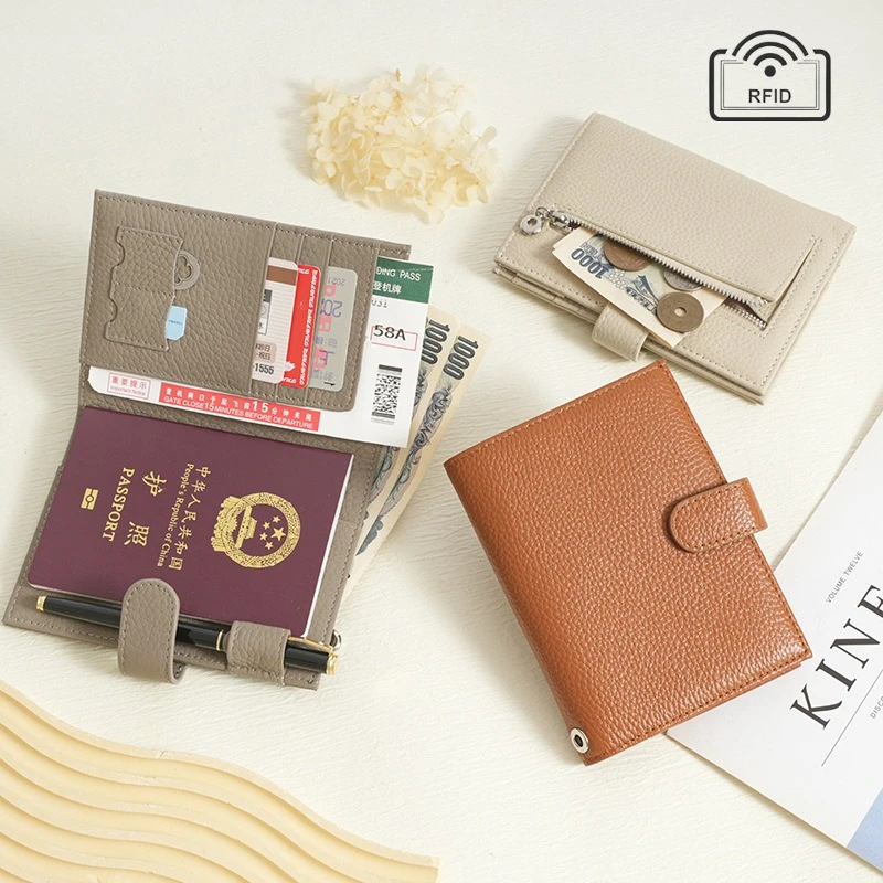 Full Grain Leather Passport Wallet Slim RFID Blocking Travel Organizer Multi-functional Travelers Passport Case Wallet for Women