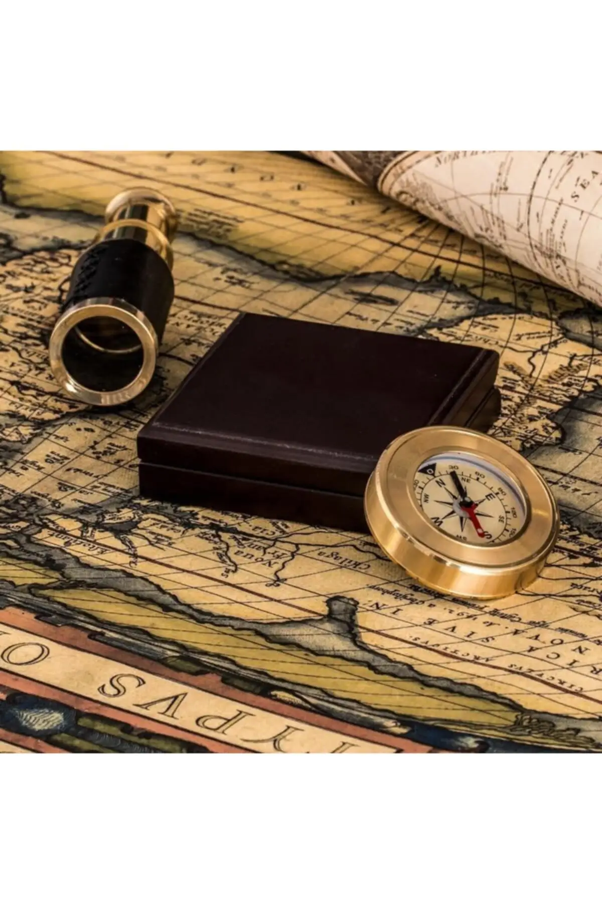 Wood Boxed Metal Compass