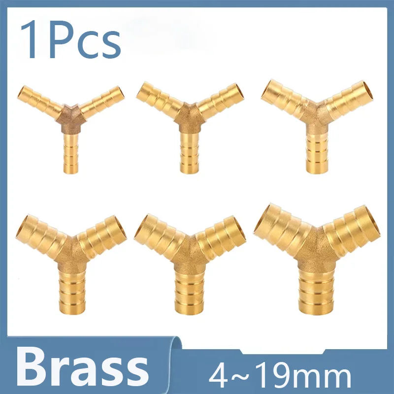 1Pcs Brass Barb Pipe Fitting Y Type 3 Way Connector For 4/6/8/10/12/14/16/19mm Hose Copper Pagoda Tube Fittings