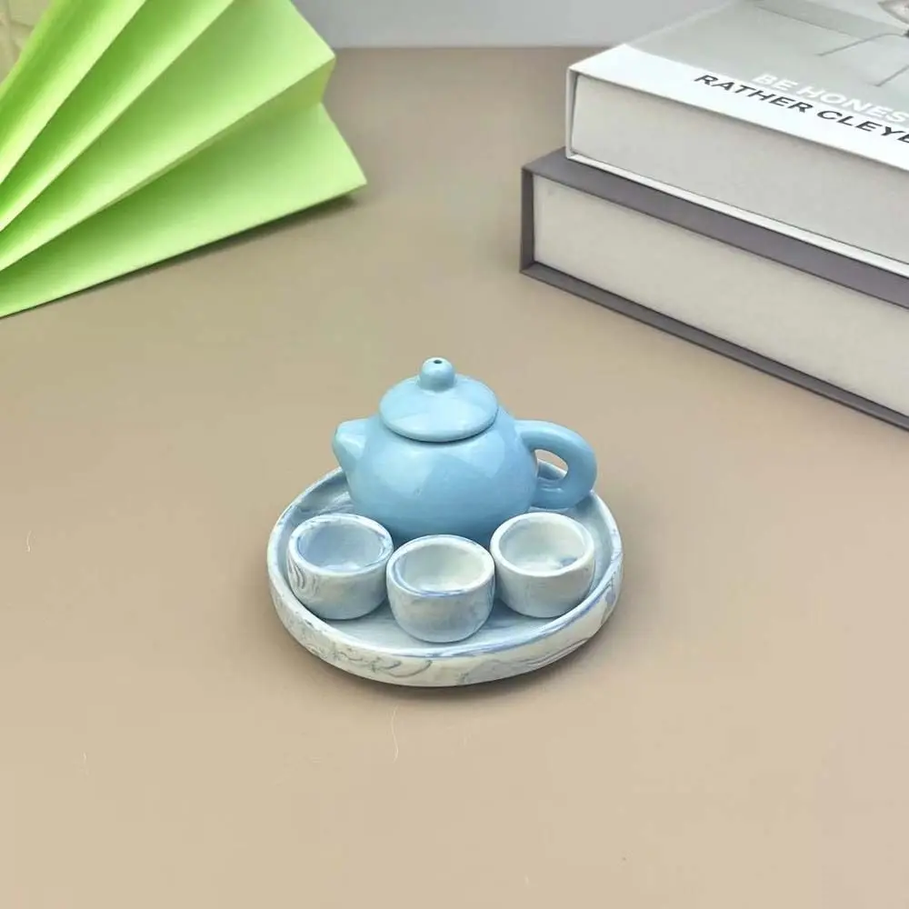 Simulation Mini Tea Cup Set Pretend Play Home Ornament Dollhouse Teapot Play House Desk Figurine Doll Kitchen Trinket Kids Toys