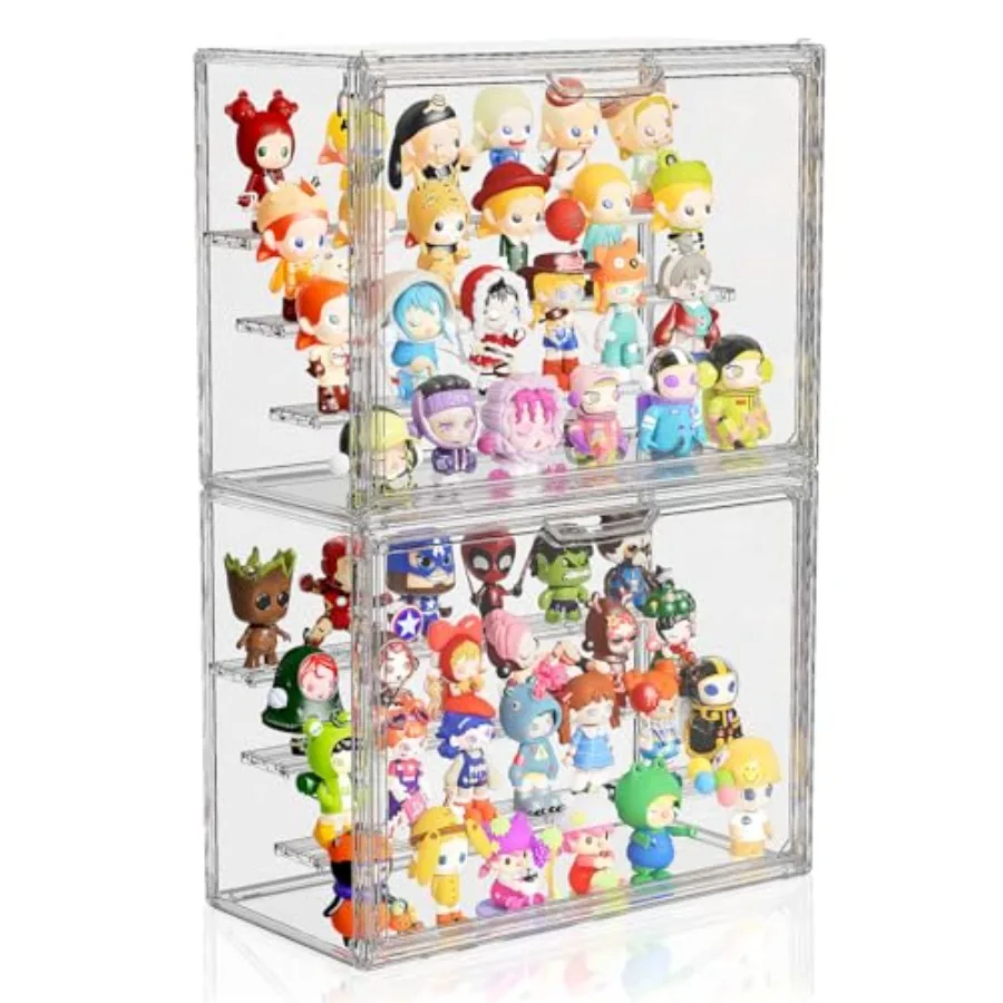 Clear Acrylic Display Case for Collectibles 4 Layer Hobby Figure Display Case Box with Shelves Stackable Figurine Display Boxes