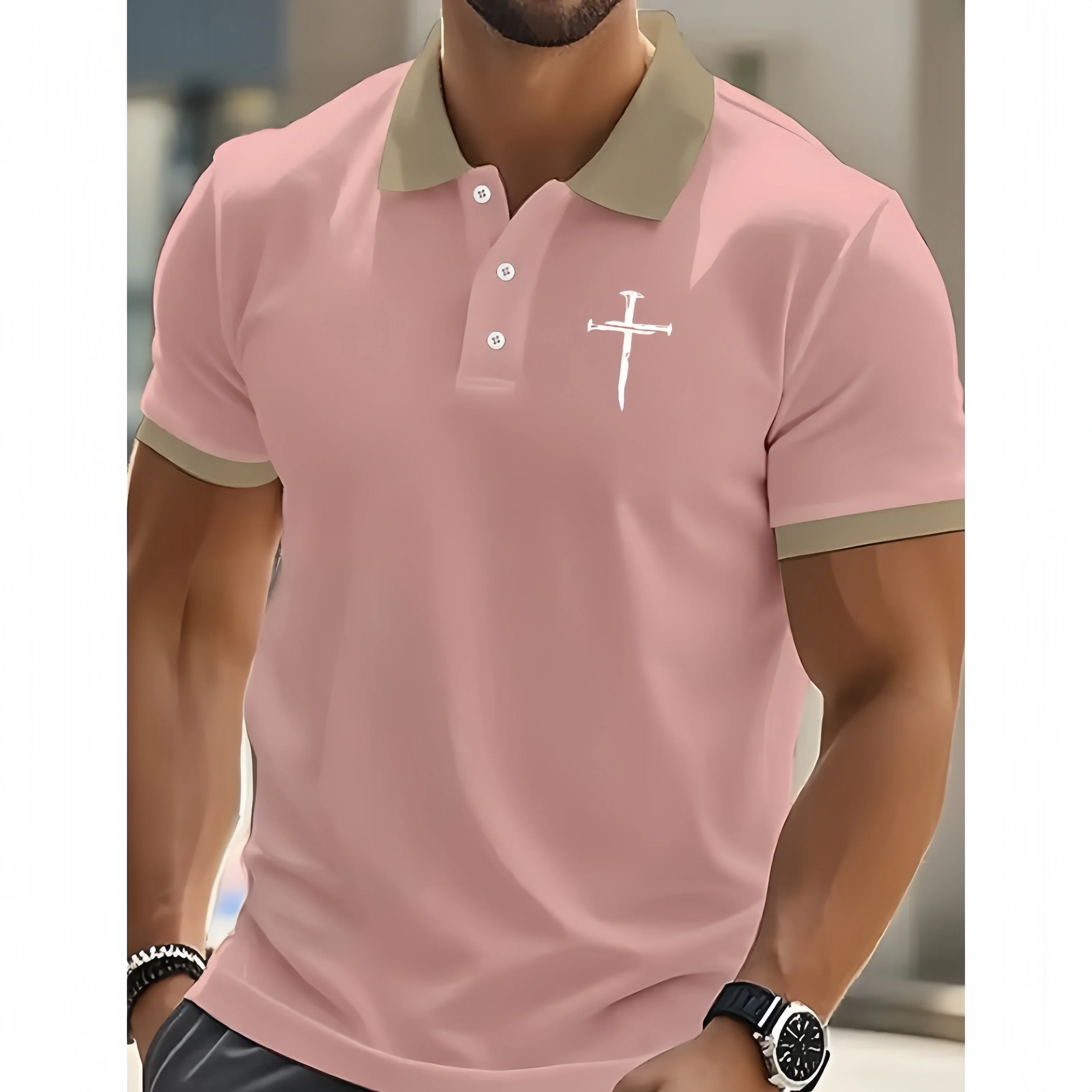 Fashion Chest Cross 3D Print Men's Lapel Polo Shirt Bright Color Top Summer Autumn Casual Breathable Short Sleeves Daily Clothes