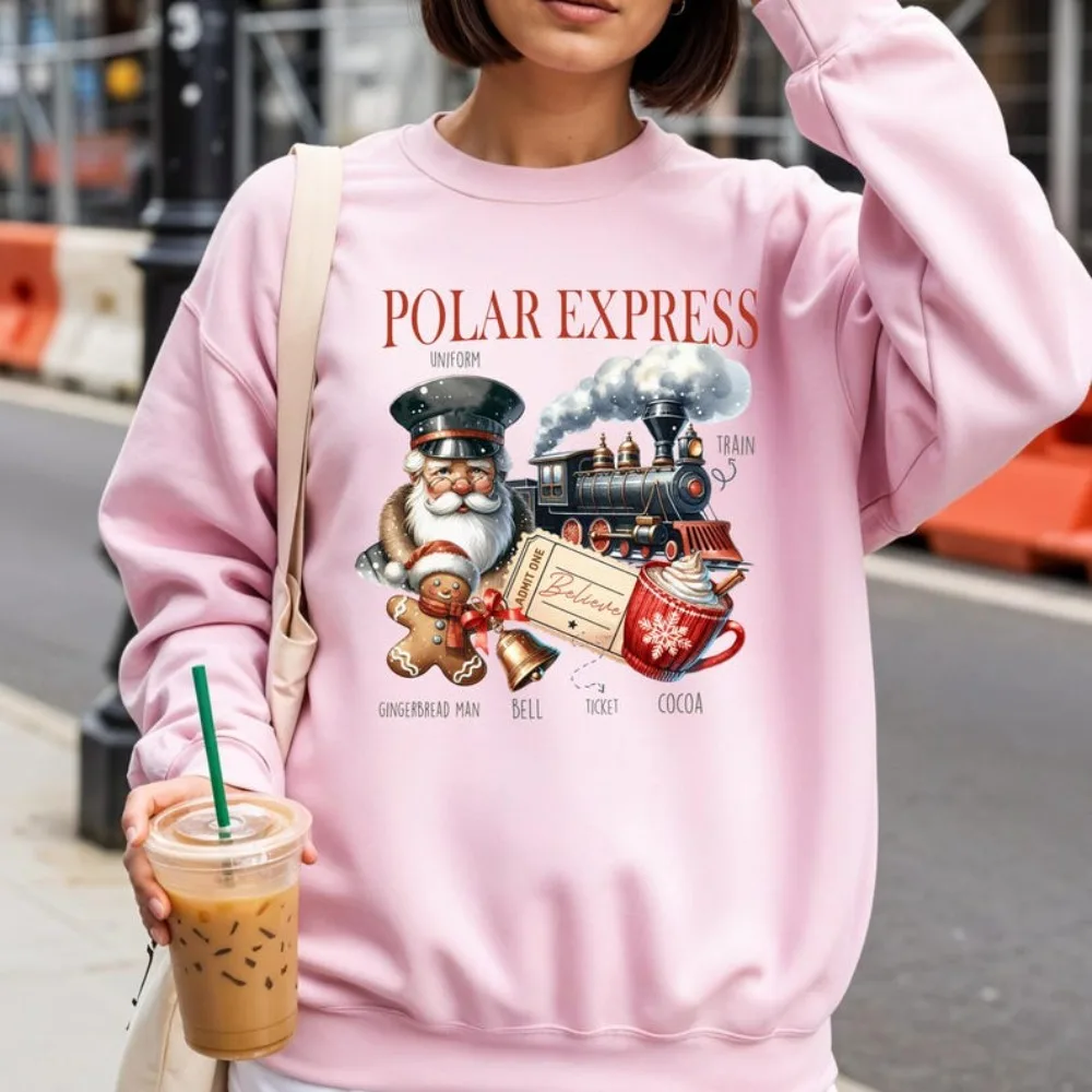 Polar Express Believe Santa Train Christmas Women's Hoodie Graphic Festive Xmas Holiday Gift for Her Festive Hoodies Women Tops