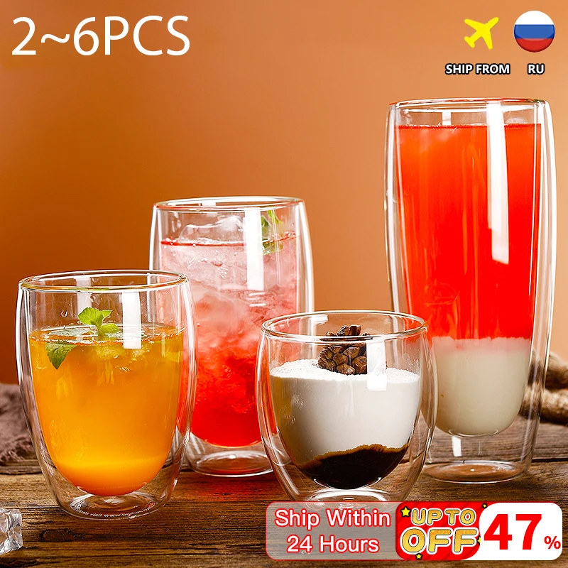 Heat-Resistant Double Wall Glass Cup Milk Whiskey Tea Beer Transparent Beer Espresso Coffee Cup Drinkware Cups Drinking Glasses