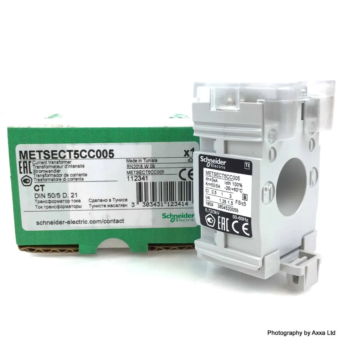 METSECT5CC005 current transformer tropicalised DIN mount 50 5 for cables d. 21