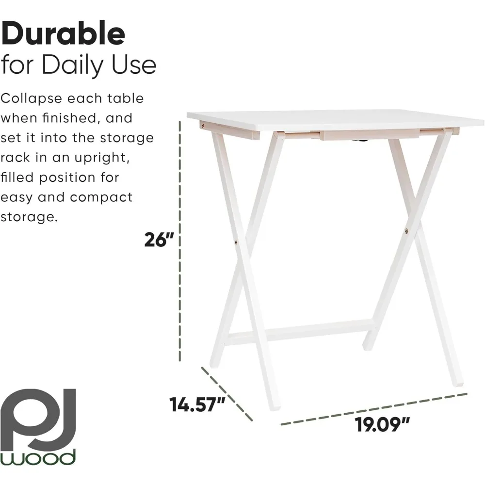 PJ Wood 5 Pack XL Oversize Tray Table for Living Room or Kitchen, Indoor TV Tray Set for Small Spaces and Family Gatherings, Whi