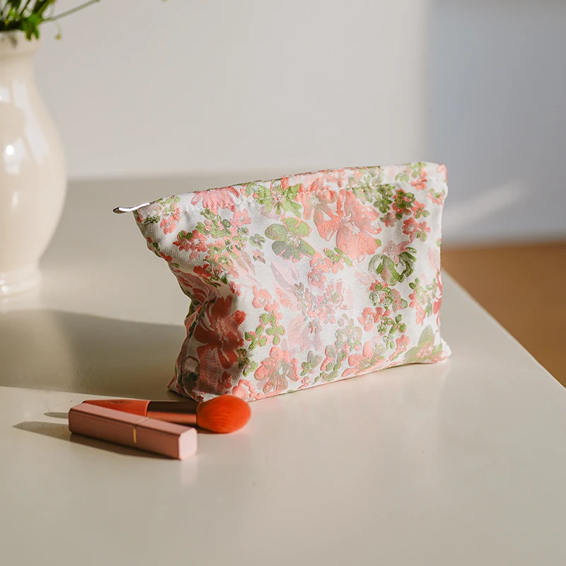 New Women's Makeup Bag, Pink Flowers, Large-capacity Storage Bag, Double-layer Inner Tank Bag, Commuter Toiletry Bag