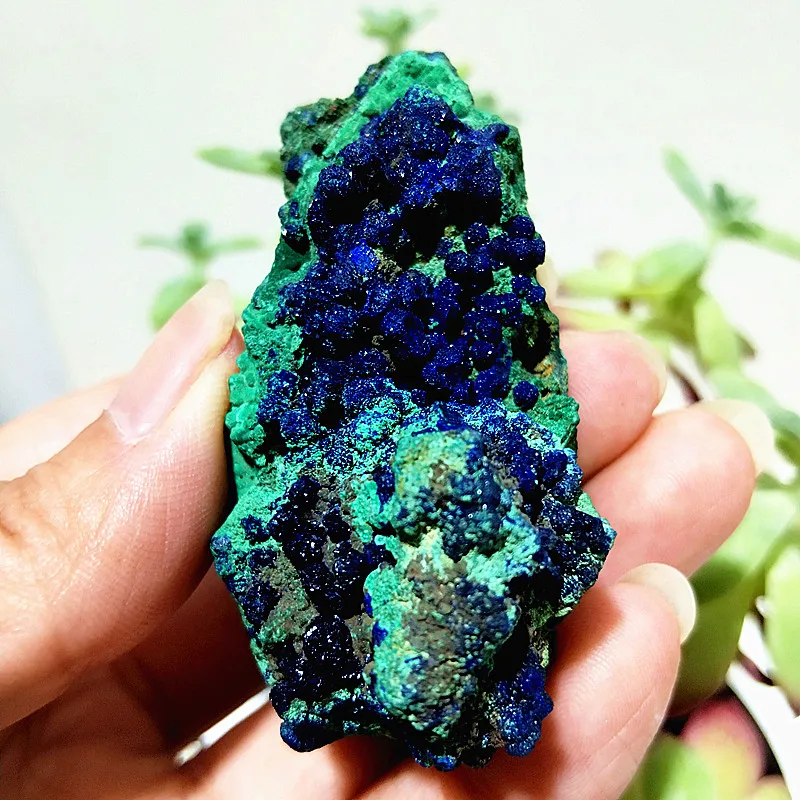 الحجر الطبيعي الأزوريت والملكيت كريستال التكافلي التأمل الطاقة قوية الريكي شفاء فنغ شوي كريستال غرفة الزينة