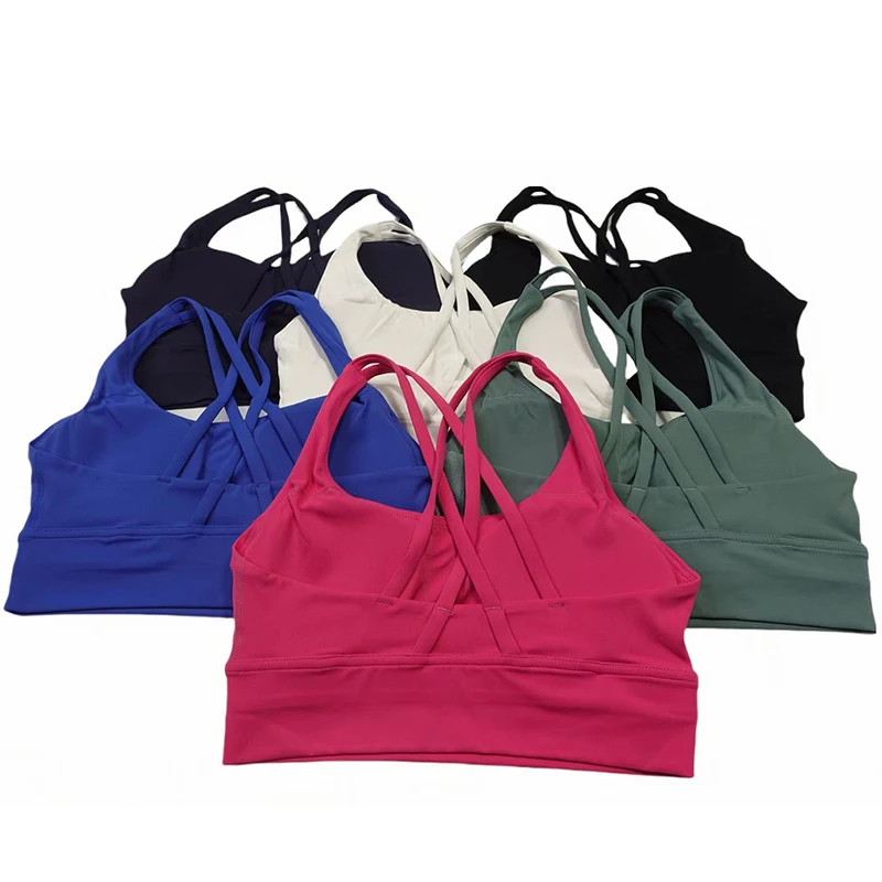 Ladies gather tight fitting sports yoga bra high-intensity fitness running cycling push ups gather cross back soft women's bra