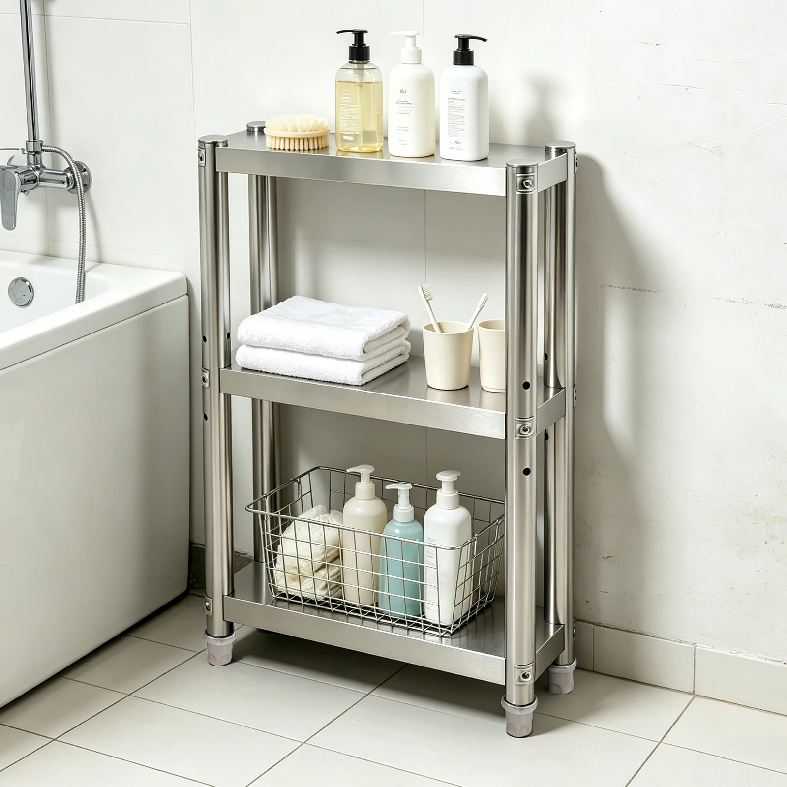 Edelstahlregal Küchenregal 3-stöckiges Schmales Aufbewahrungsregal Servierwagen mit Rollen 15x50x80cm / 25x40x80cm Mobiler Metall-Organizer Arbeitstisch Platzsparend Mehrzweck Schwerlast-Standregal