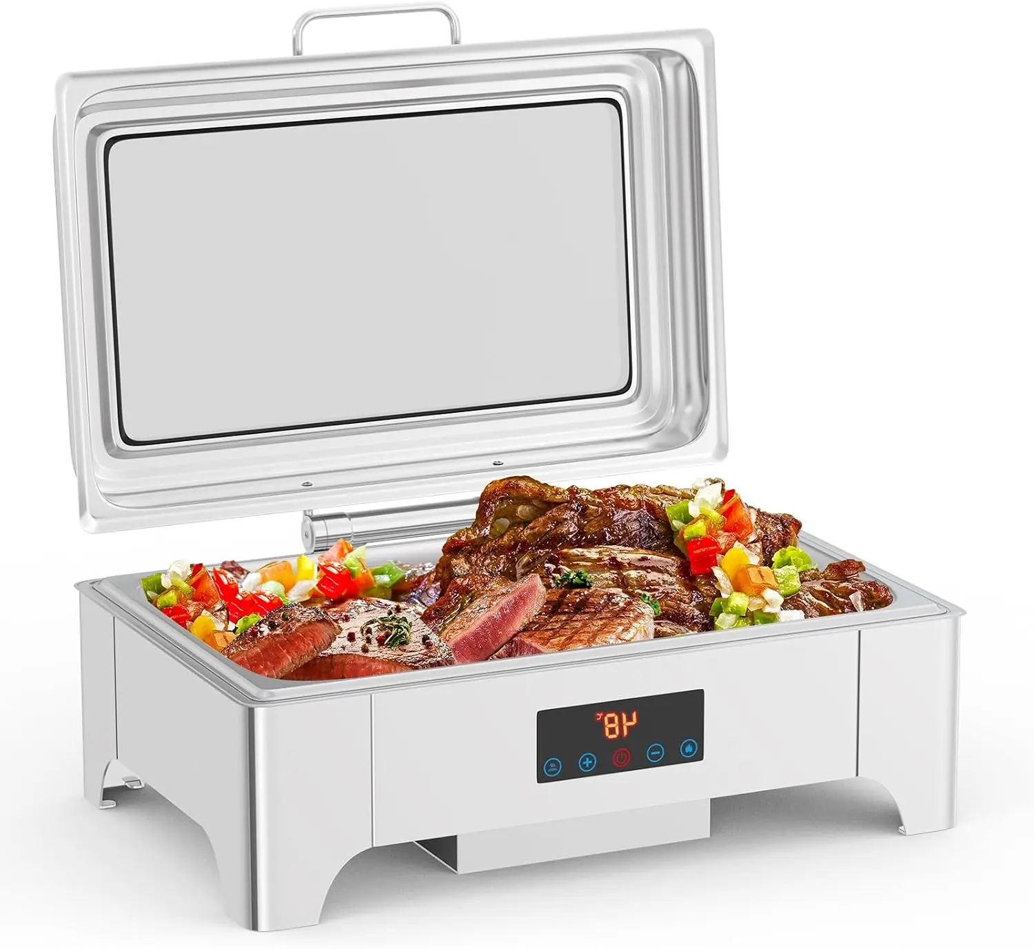 Tacleekii 9QT Electric Chafing Dish, Full Size Touch Screen Chafing Dishes for Buffet Roll Top Set with Glass Lid for Parties Catering Wedding