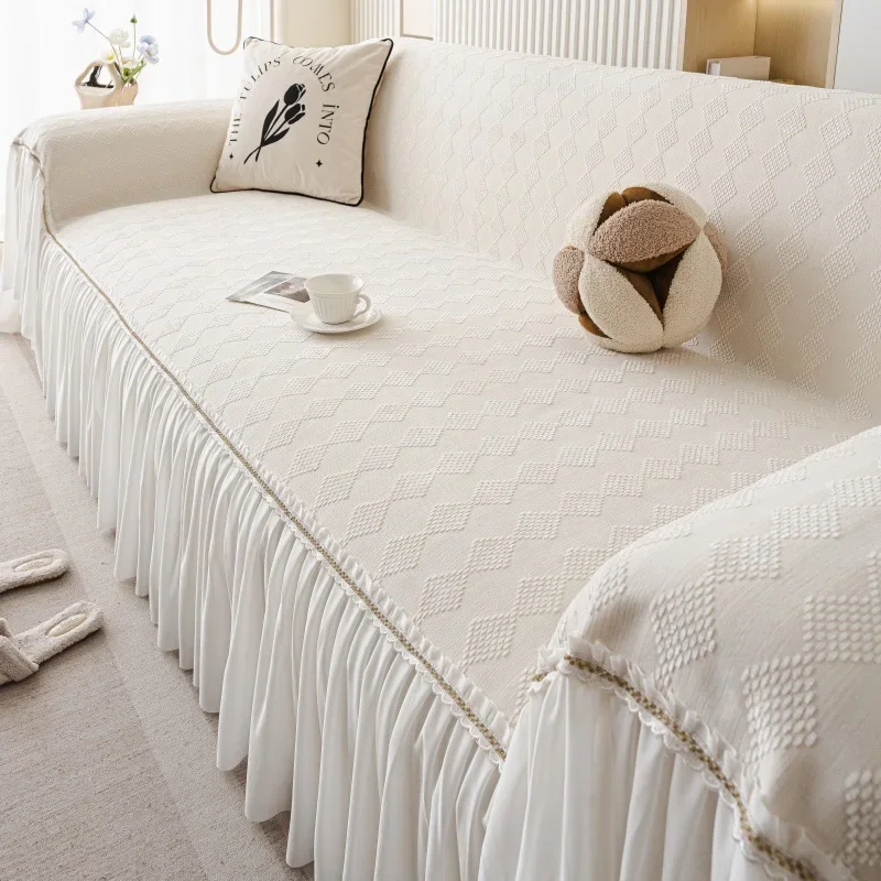 Chenille Skirt Edge Sofa Towel All-Cover Plant Flower Printed Corner Couch Covers Anti-Scratch Sofa Blanket for Home