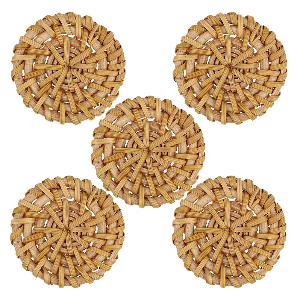 

5pcs Handwoven Round Grass Earrings Accessories Diy Rattan Pendant Woven Disc Charm For Jewelry Making Crafting