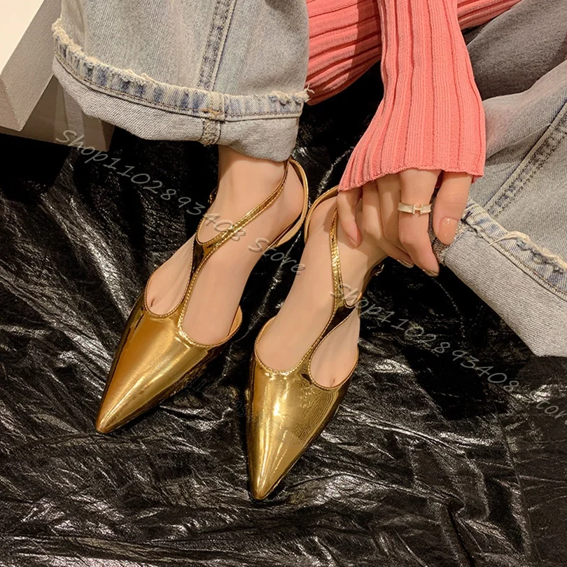 Gold T-Strap Ankle Buckle Pumps Pointed Toe British Style Sexy Women Shoes Patent Leather New Casual Shoes Zapatos Para Mujere