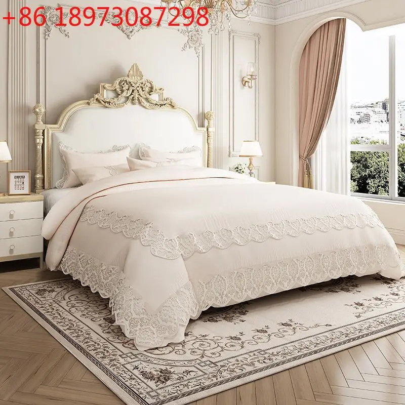 

Американская светлая роскошная двуспальная кровать из цельного дерева в главной спальне, французская кровать принцессы для хранения вещей