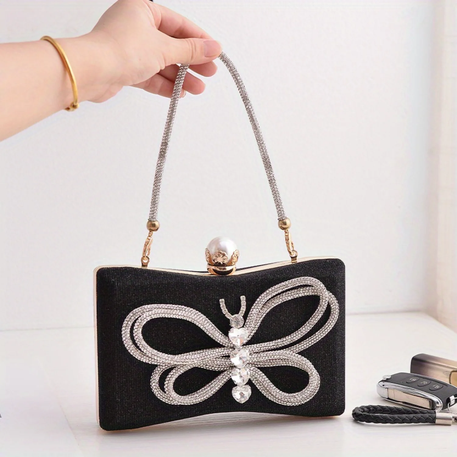 Elegant Rhinestone Clutch Bag for Evening, Handheld/Crossbody Luxury Purse