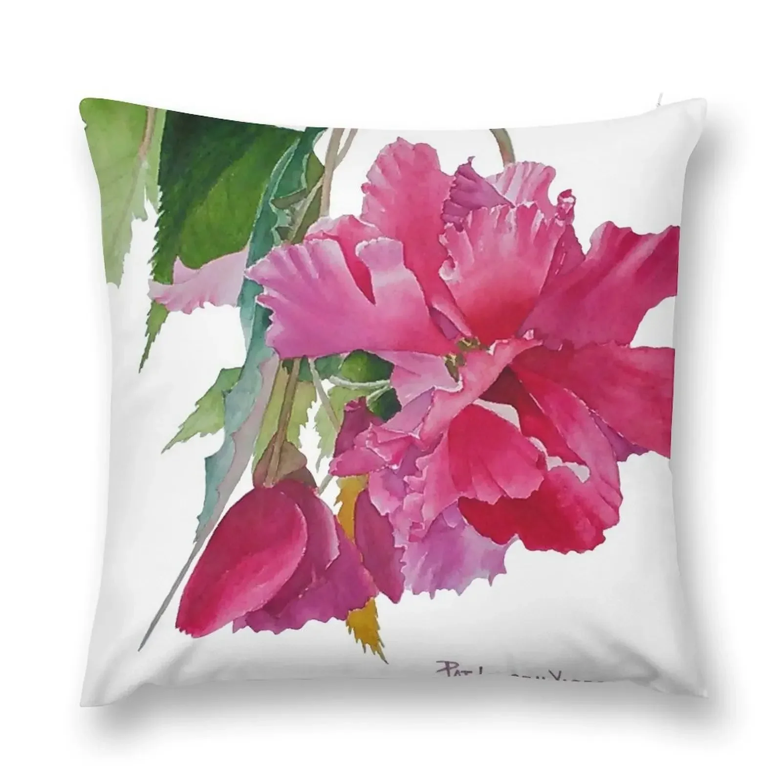 Ruffled Begonia Watercolor Throw Pillow Sofa Cover Sofa Cushions Cover pillow