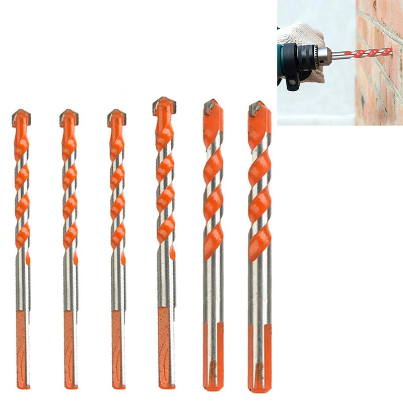 Elétrica Diamante Broca Martelo, Telha Cerâmica Concreto, Metal Broca, Shank Redondo, DIY Wall Hole Saw, Perfuração, 6Pcs, 6mm-12mm