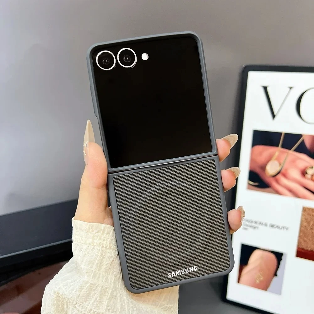 Carbon Fibre Texture Magnetic Phone Case for Samsung Galaxy Z Flip 7 6 5 4 3 5G Wireless Charging Bumper Soft Shockproof Cover