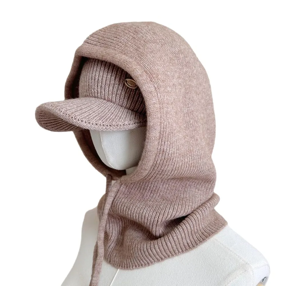 Casual Elastic Knit Balaclava Set Windproof Open-top Hat Baseball Cap Hooded Scarf Ribbed Texture Neck Warmer Scarf Winter