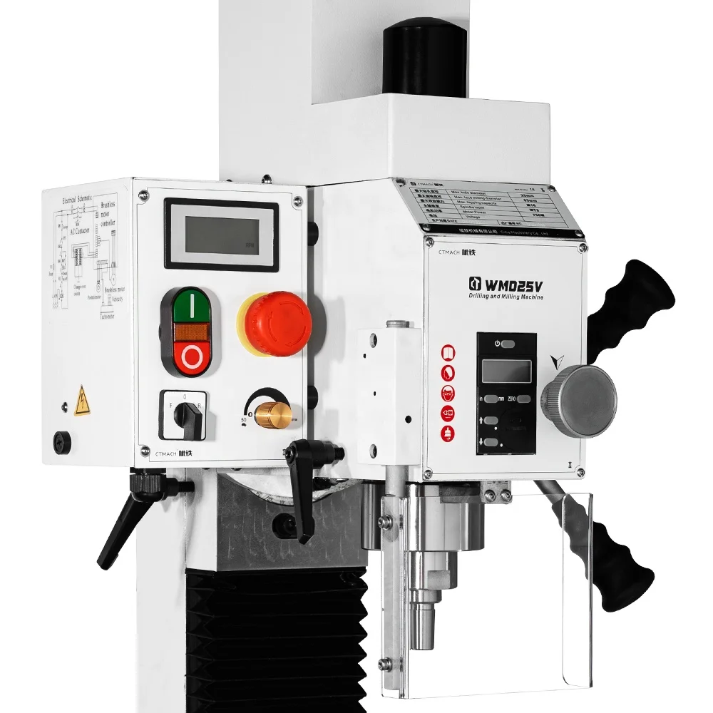 WMD25V Mini Manual Milling And Drilling Machine Brushless Motor, Stepless Speed, R8 Spindle Bench Mill For Home Workshop