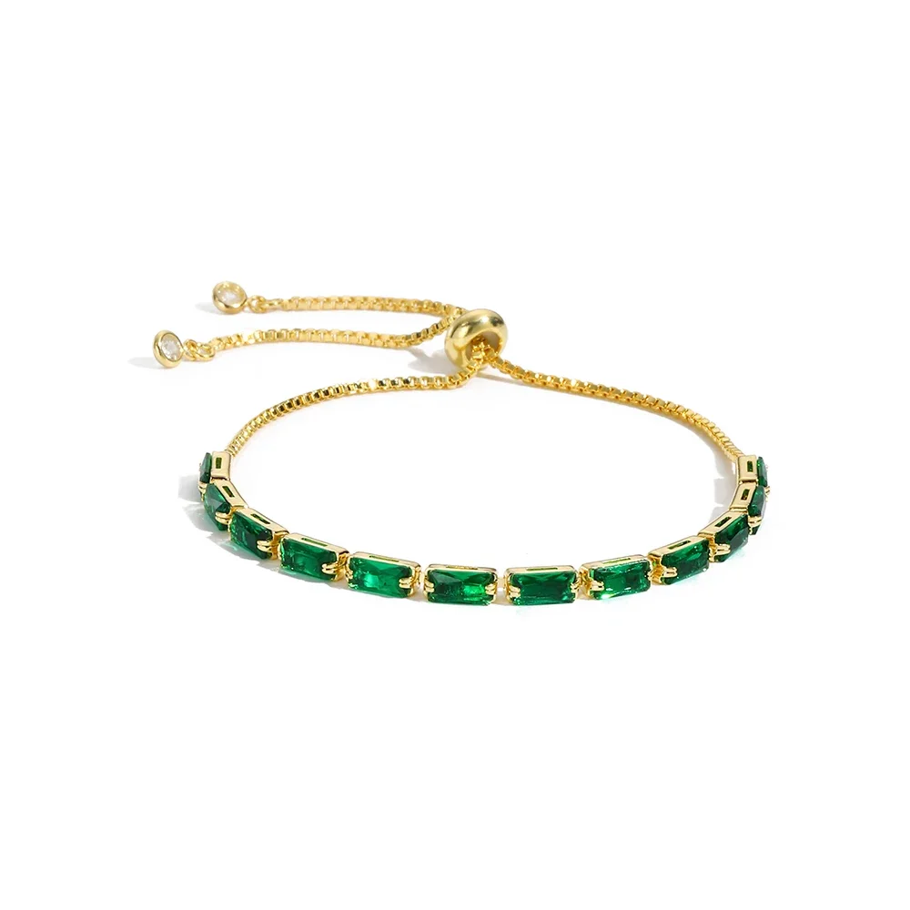 Luxus Smaragd Zirkonia CZ Tennis Armbänder für Frauen 18K Gold Überzogene Charme Grün Weibliche Armreifen Hochzeit Schmuck Geschenk