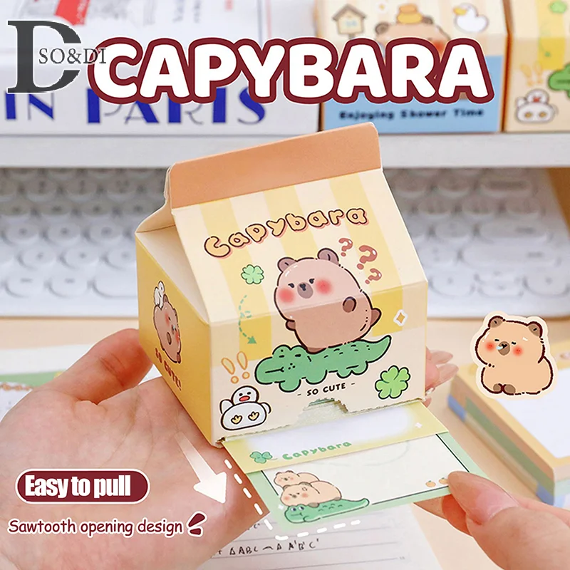 Kawaii Cartoon Non Sticky Notes for Decoration, Paper Note, Tearable Message Post, Kawaii Staacquering, Cute Cartoon, Capybara, DIY Diary, 200 Feuilles