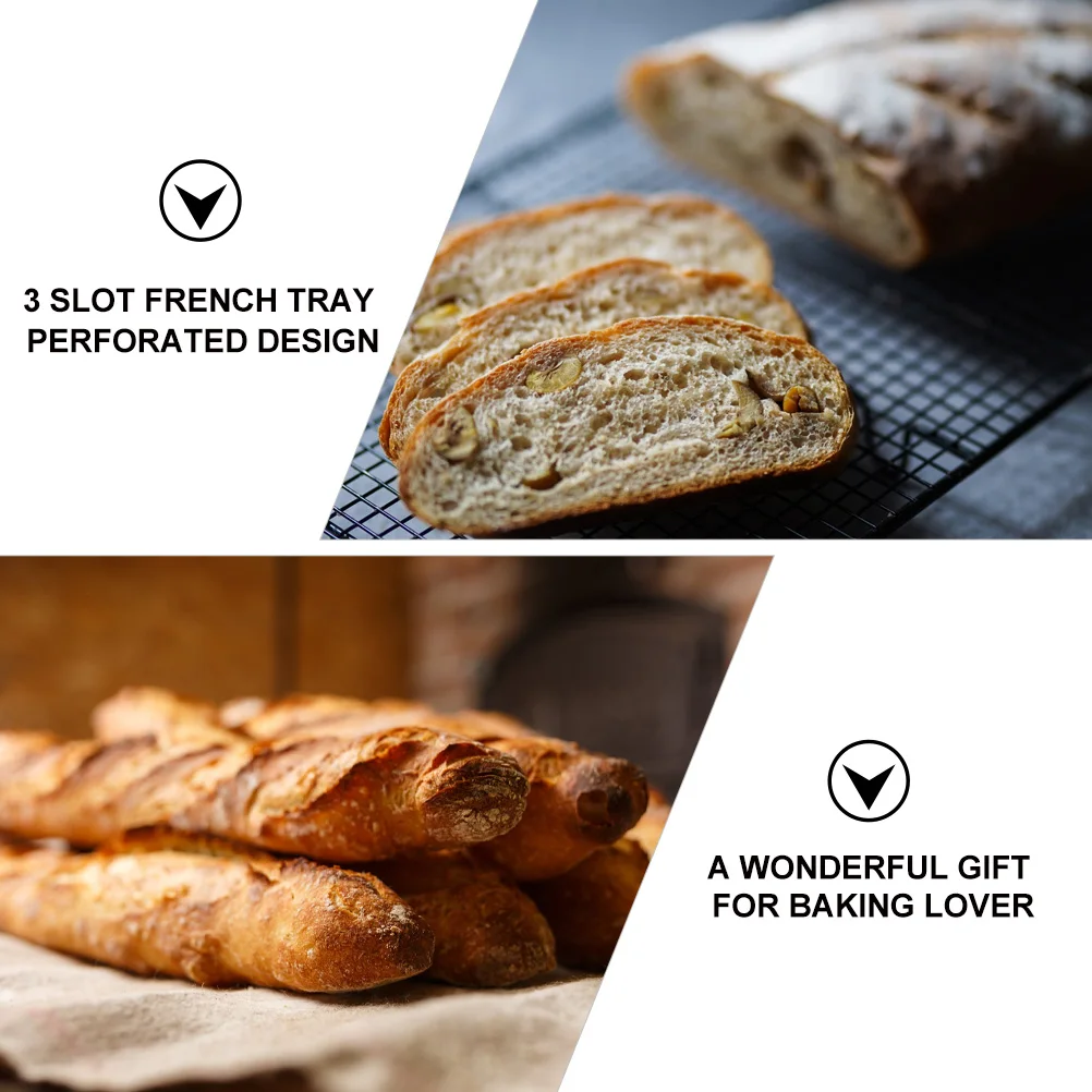 

2pcs Non-Stick French Bread Baking Mold 3 Slot Perforated Tray Food Safe Home Bakery Tool Gift For Bakers Bread Bakeware