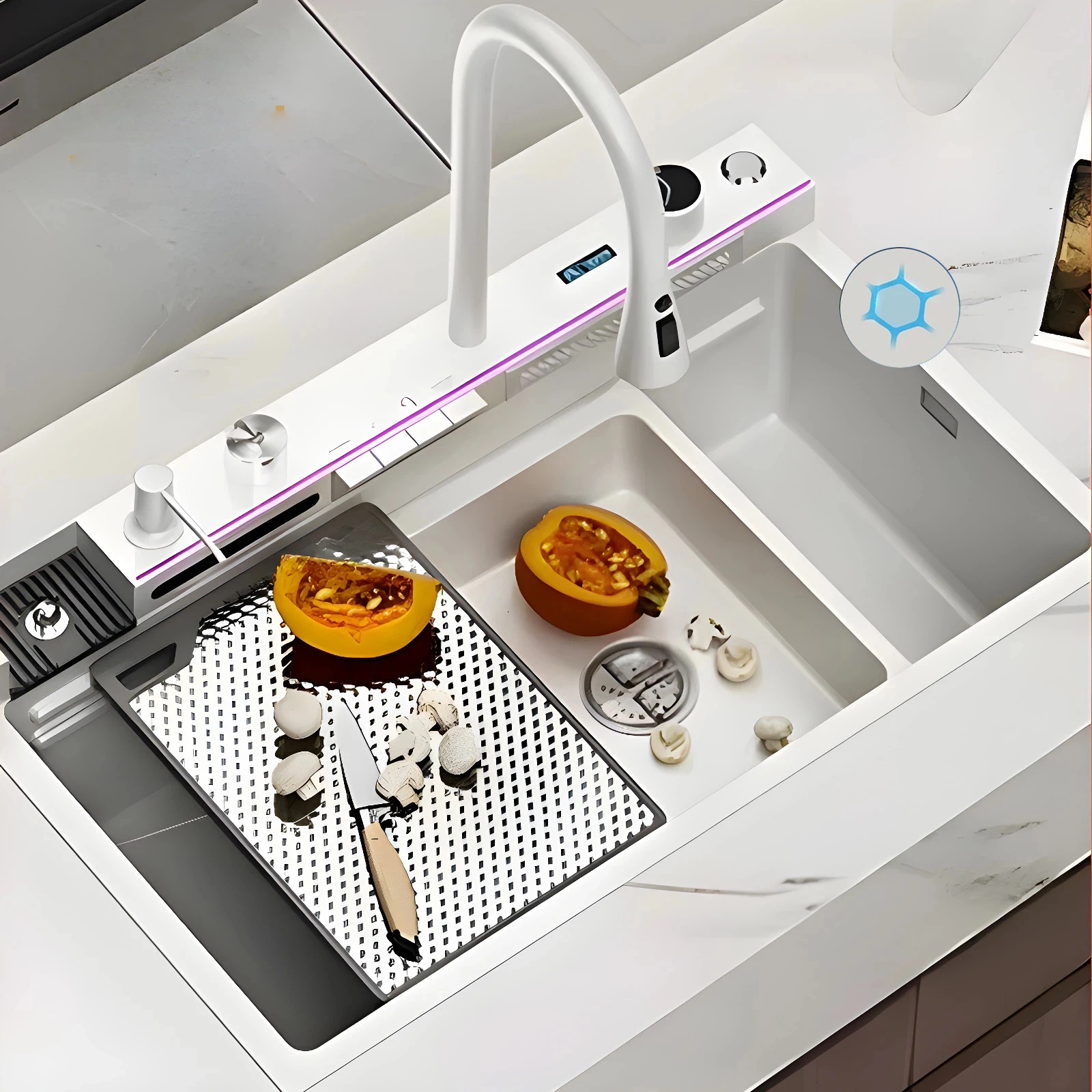 

Kiten Sink All in One Multifunctional Complete Set Pull-out Tap Cup Washing/Water Cleaning Tap Automatic Drain Control etc