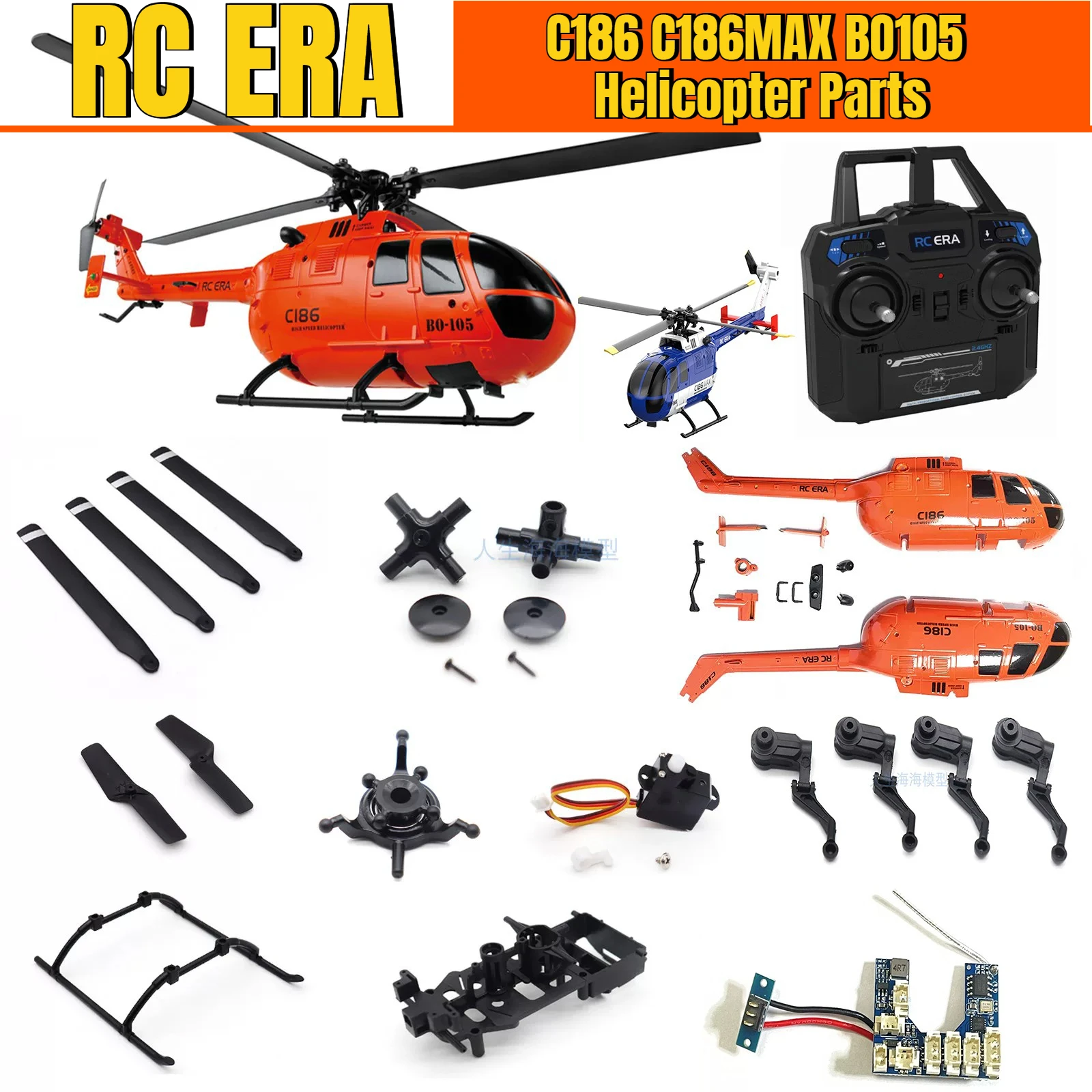 RC ERA C186 C186MAX BO105 RC Helicopter Parts Receiver Motor Landing Gear Propeller Tail Bearing Servo