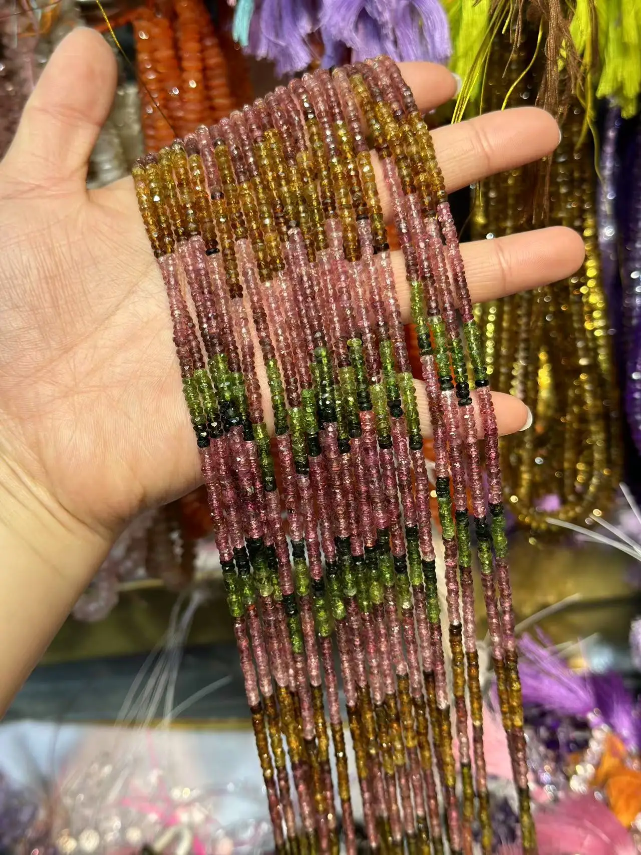 Natural Gradient Colorful Tourmaline Beads 3mm AAA Faceted Rondelle Loose Gemstone Beads Jewelry Making DIY Bracelet Necklace
