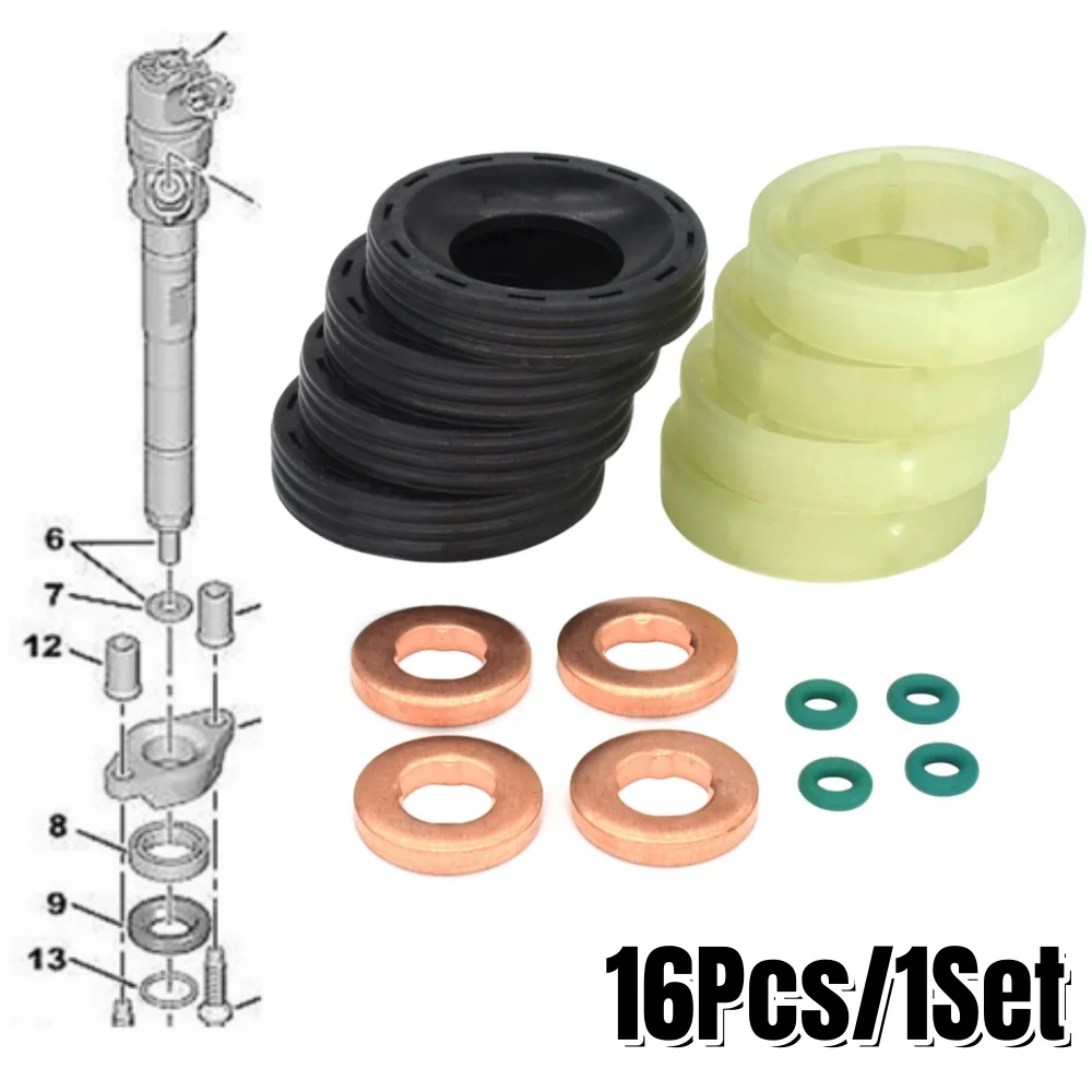 1Set Car Oring Fuel Injector Seal Washer Gasket Set for CITROEN BERLINGO C3 C4 PICASSO PEUGEOT 207 307 407 2008 - 2013 1.6HDI