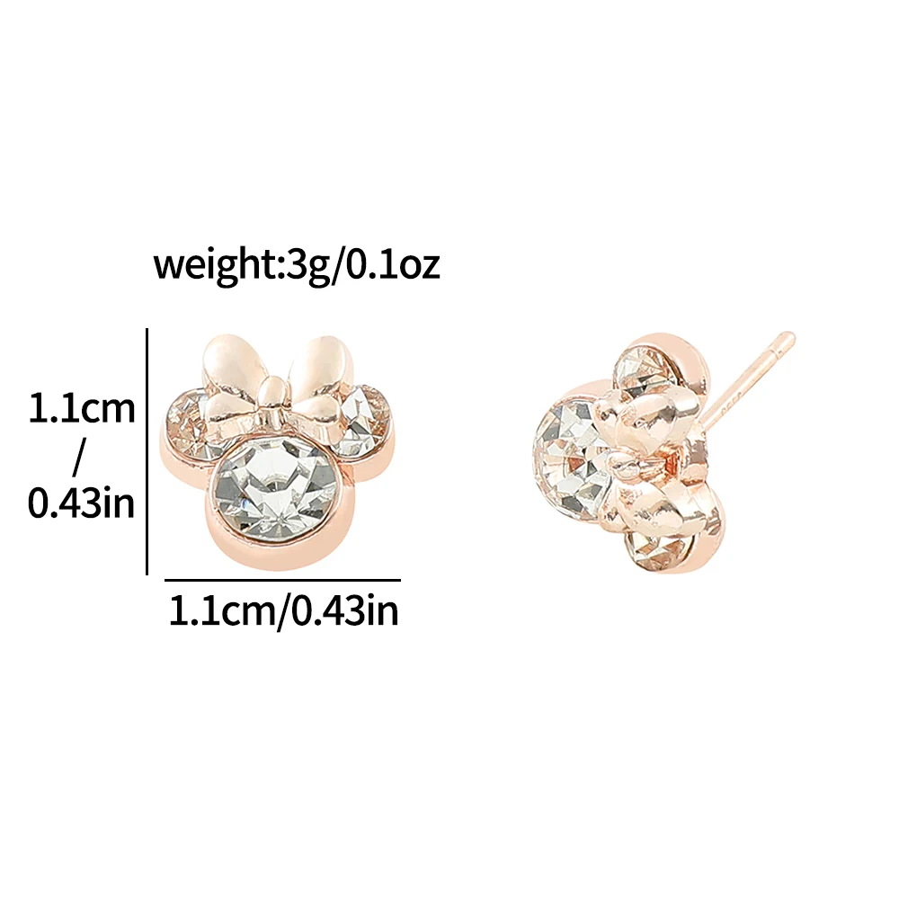 1pair Fashion Clear Crystal Minnie Mouse Stud Earrings For Women Fine Colors Disney Earrings Cute Mickey Mouse Ear Studs Jewelry