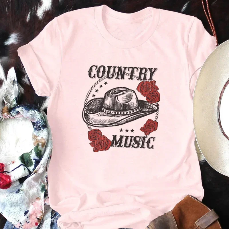 المرأة الرجعية موسيقى الريف الحفل تي شيرت راعية البقر خمر بوهو قبعات رعاة البقر الغربية قبعة تي شيرت الإناث فضفاضة لطيف الجمالية تيز القمم #4