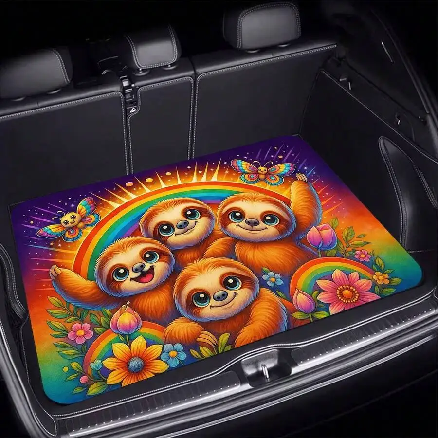 

Cute Sloth And Rainbow Print Car Trunk Mat Cartoon Pattern Interior Decoration For Adult