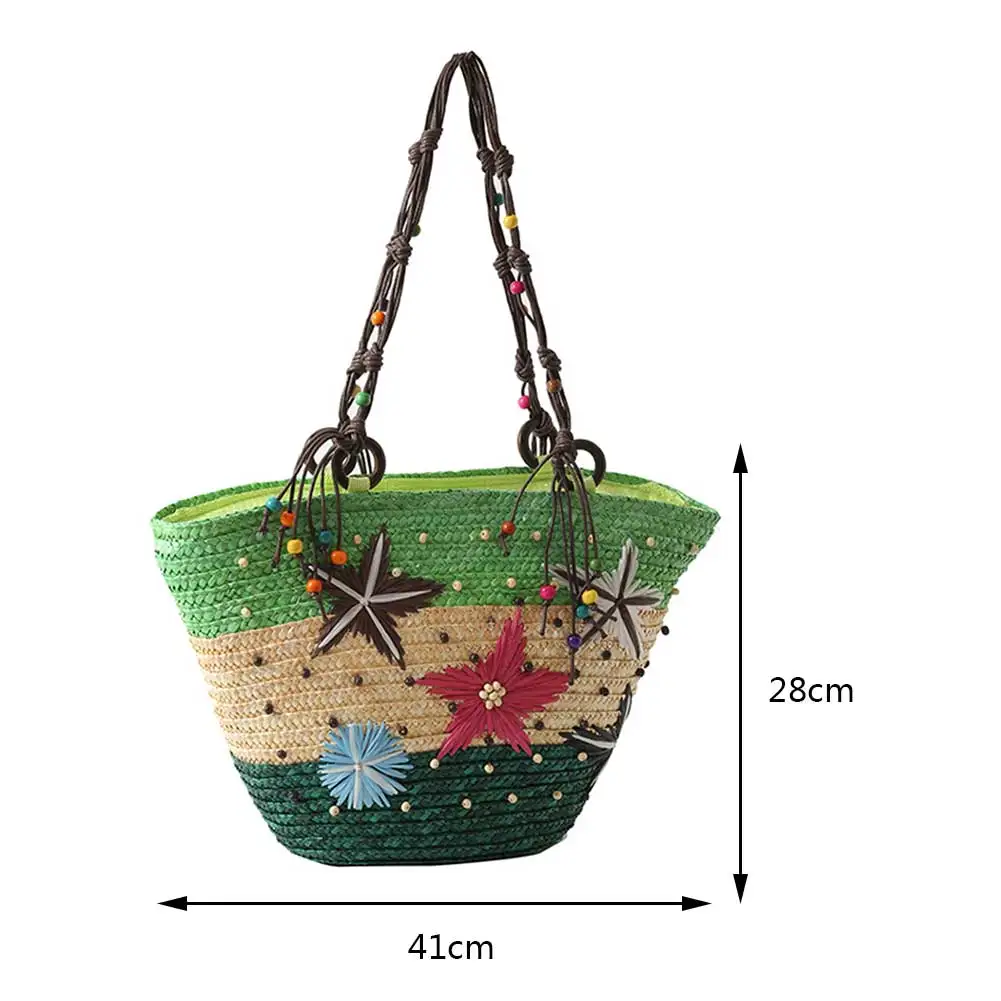 

Starfish Women Tote Bags Hand-embroidered Beaded Bohemian Straw Bag Summer Fashion Casual Simple Elegant for Seaside Party