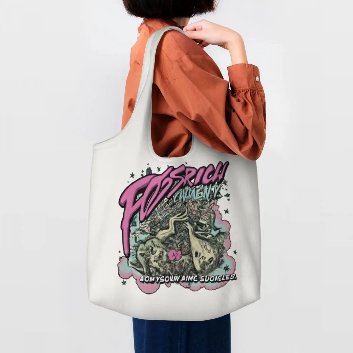 Unleashing Rich Chaos Large Capacity Canvas Tote Bag Single Shoulder Work Commute Bag For Women Eco-Friendly Shopping Bag