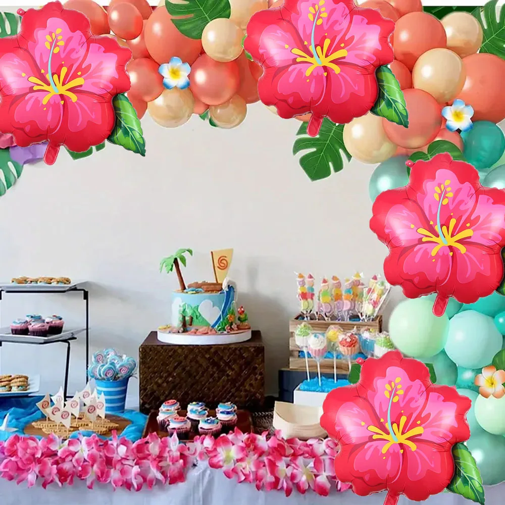 1/2 Stück Sommer-Hibiskus-Blumenballons, roter Hibiskus-Blumen-Folienballon, hawaiianische Geburtstags- und Hochzeitsparty-Dekoration, Baby-Shower-Zubehör – Detail 4