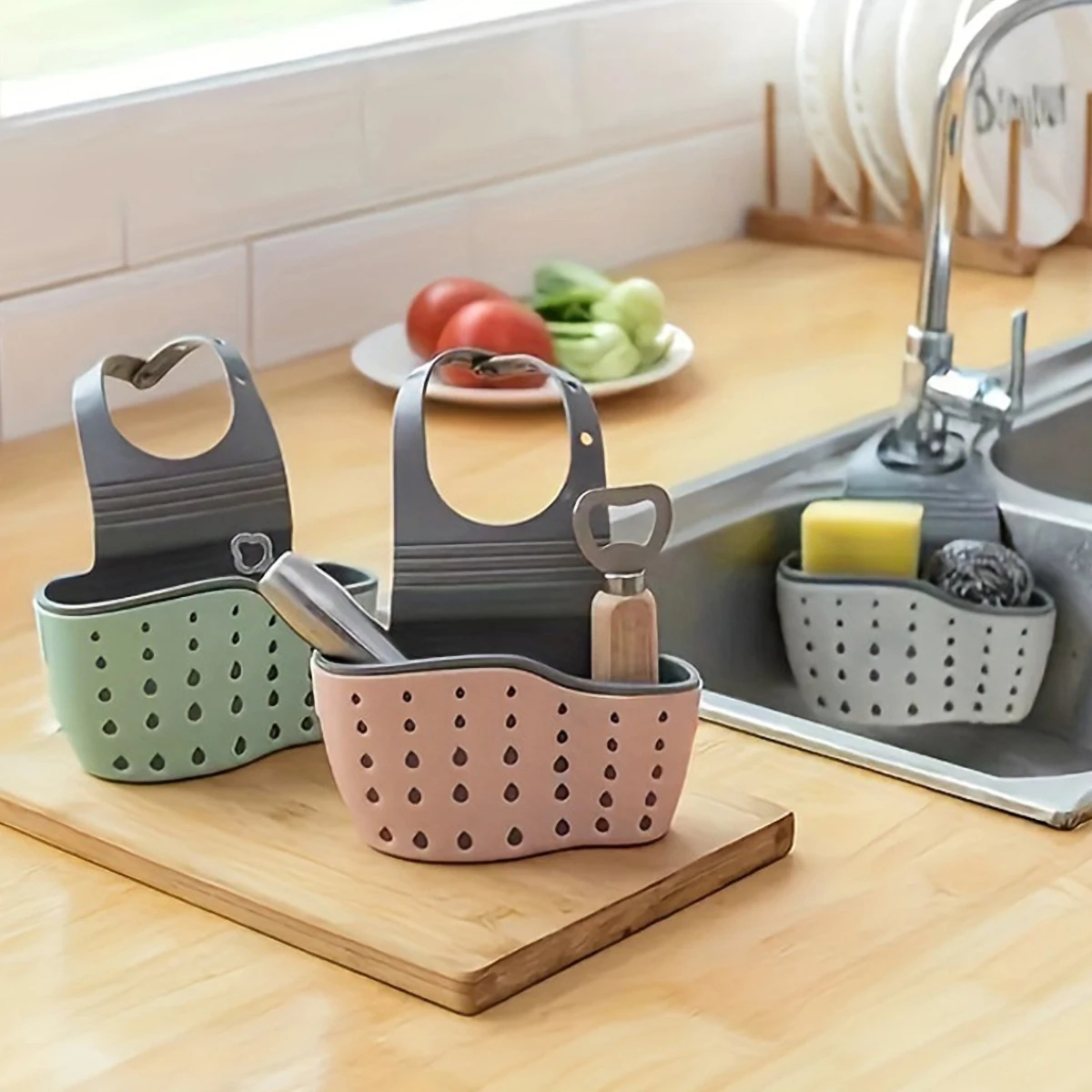 Space Saving Detachable Sink Hanging Basket No Drill Drainer Organizer Bag for Kitchen Tools Drip-Free Design