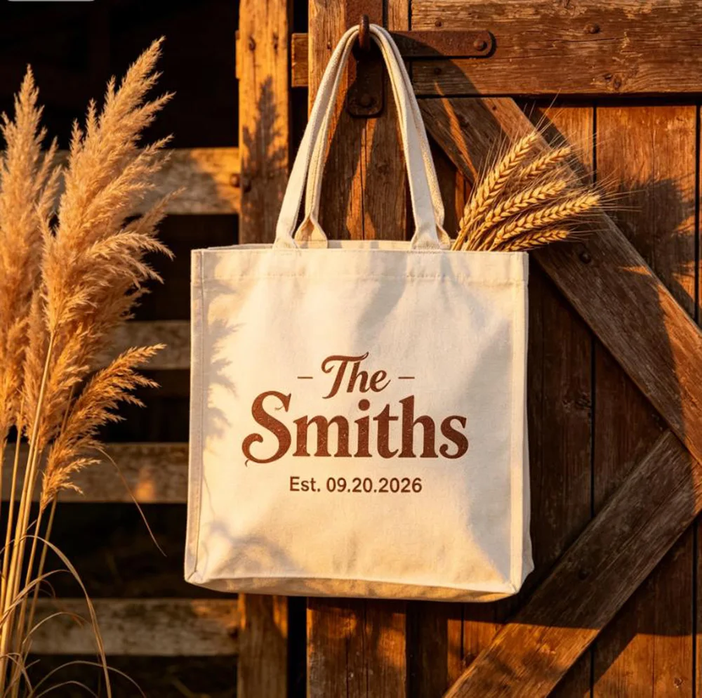 Custom Wedding Tote Bag Personalized with Logo and Name Large Canvas Shopper